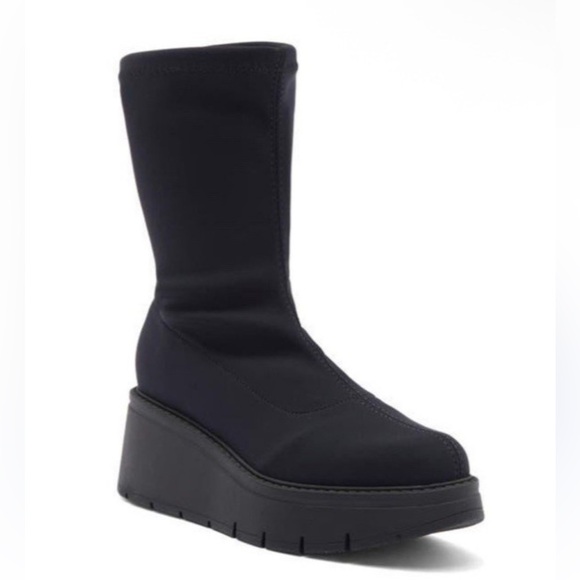 La Canadienne Jared Stretch Knit Boot Pull On Black Platform Wedge Size 8, NWOT - Picture 1 of 13